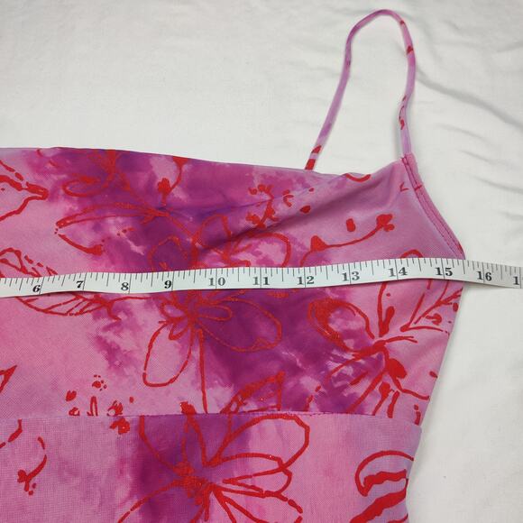 Vtg Y2K Hourglass Pink Floral Fairy Babydoll Sparkle Midi Mesh Slip Dress XS / S - Picture 8 of 11